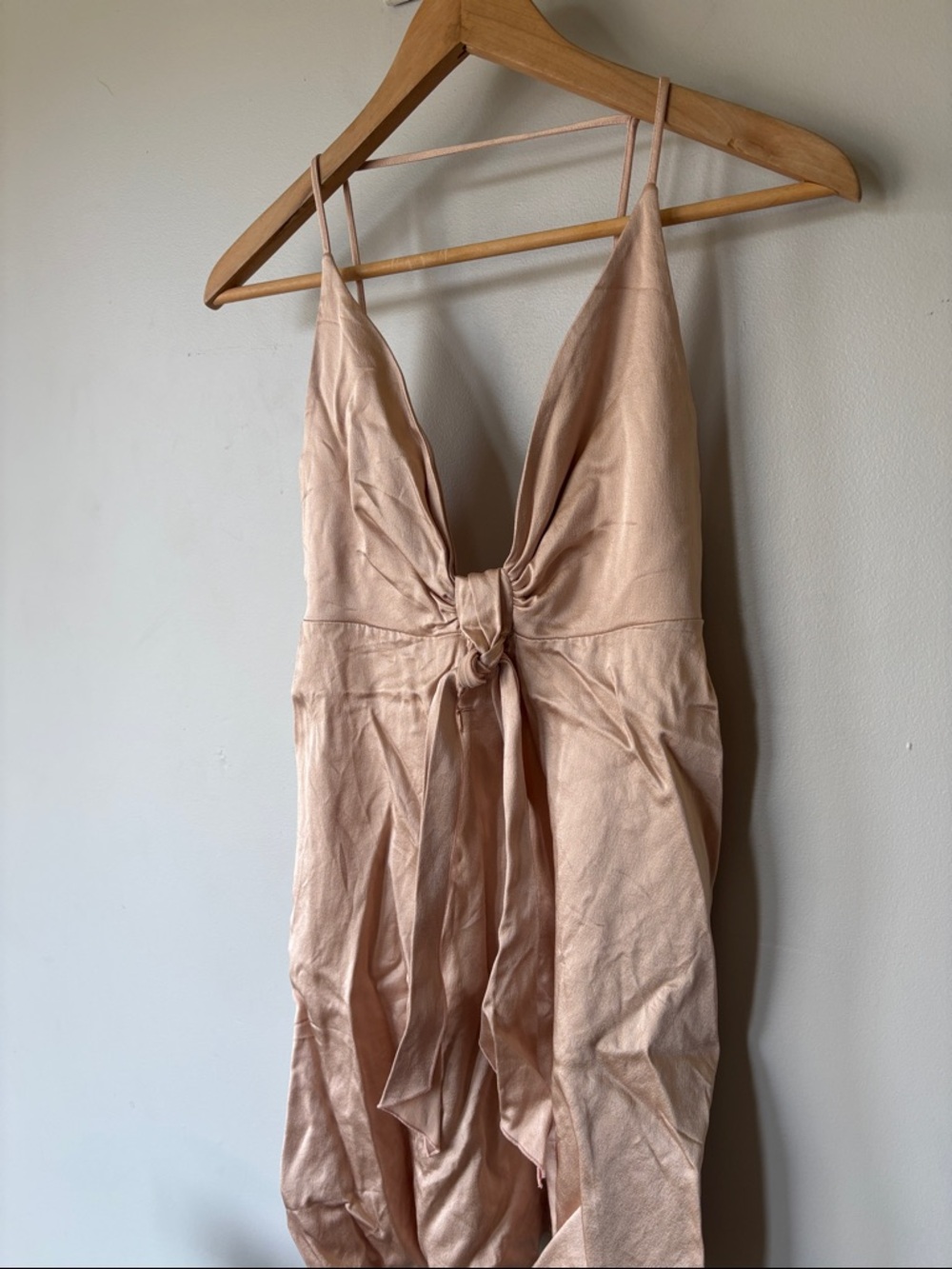 Zara Blush Pink Satin Slip Dress with Tie Front - Picture 3 of 8